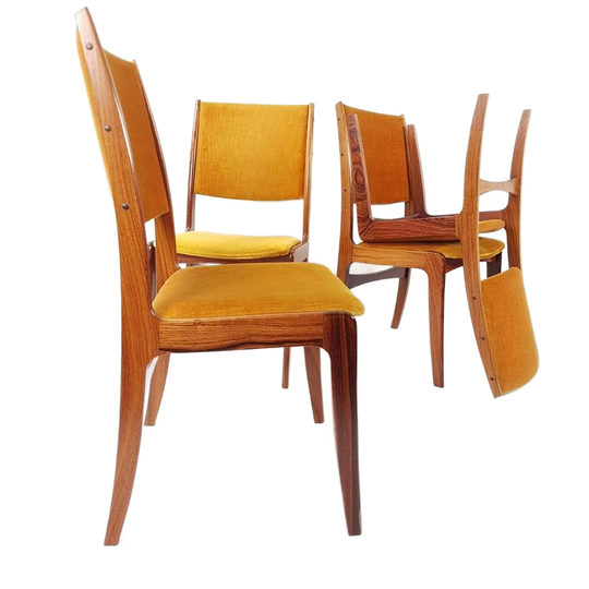 Vintage Deense Stoelen Okergeel Velours Geel Dining Chairs 1