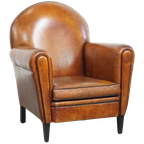 Stoere Vintage Schapenleren Art Deco Stijl Design Fauteuil Met Een Mooi Patina thumbnail 1