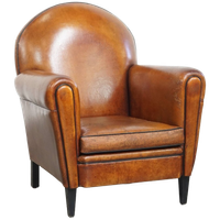 Stoere Vintage Schapenleren Art Deco Stijl Design Fauteuil Met Een Mooi Patina
