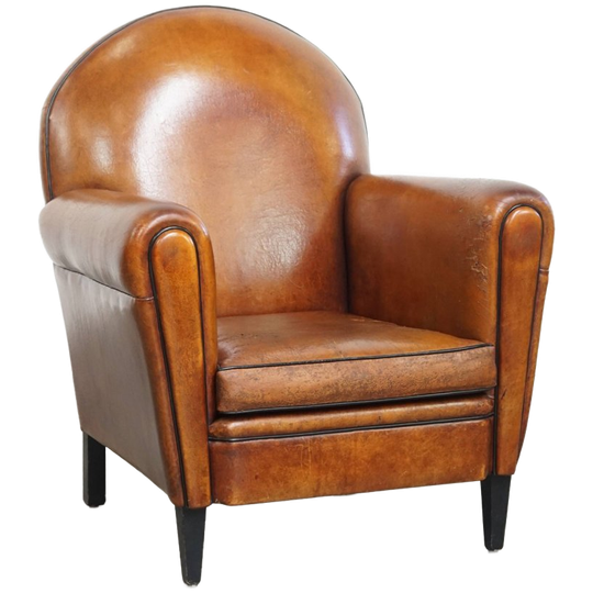 Stoere Vintage Schapenleren Art Deco Stijl Design Fauteuil Met Een Mooi Patina 1