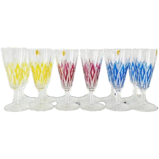 Set Vintage Vmc France Reims Champagne Glazen Harlequin 1960’s 1