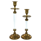 2 Kandelaars Messing Met Glas thumbnail 1