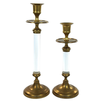 2 Kandelaars Messing Met Glas