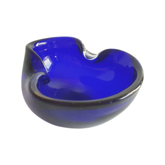 Kobalt Blauwe Vintage Murano Glas Asbak 1
