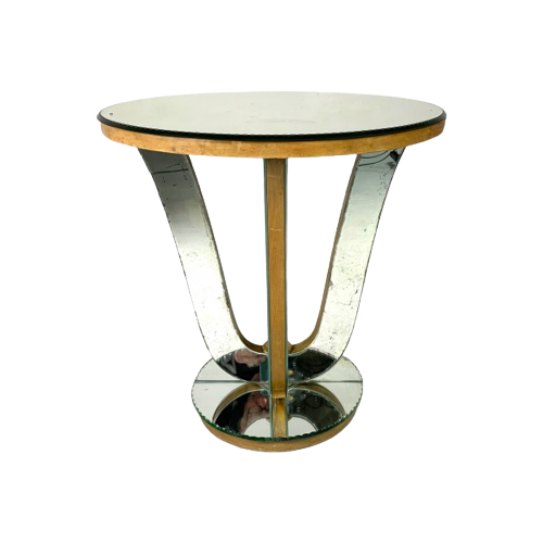 Art Deco Koffietafel , Bijzettafel, Met Spiegelglas En Notenfineer, Jaren 30