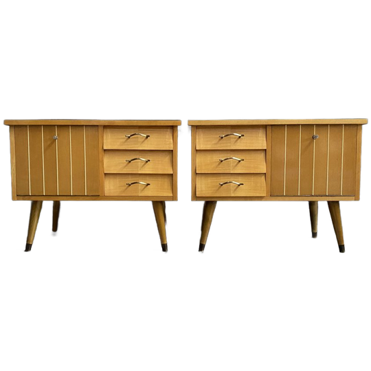 Set Nightstands Wood And Glass Top 1