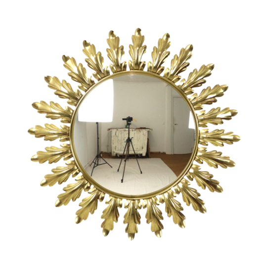 Mid Century Verkoperd Metalen Zonnespiegel Deknudt Convex 50cm 1