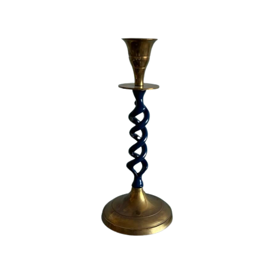 Vintage Kandelaar Swirl Messing Blauw Koper 1