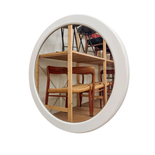 Vintage Grote Ronde Spiegel Met Witte Rand 1