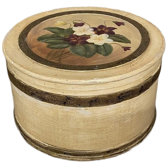 Vintage Hoedendoos, Hout, Handbeschilderd, Velours Bekleed 1
