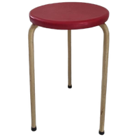 Vintage Kruk Wit Metaal Rode Houten Zitting