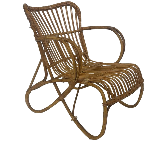 Vintage Rotan Belse 8 Fauteuil, Lage Rug Design 1
