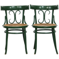 Set Van 2 Leuke Groene Sierlijke Vintage Bistro Stoelen Met Een Gematte Rieten Zitting