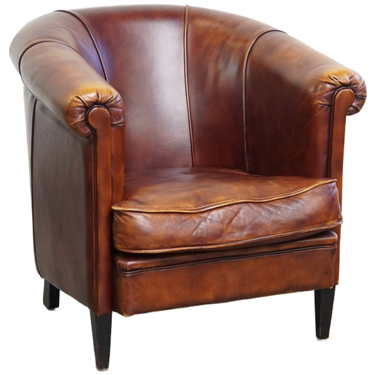 Charmante En Comfortabele Rundleren Clubfauteuil In Engelse Stijl Met Een Mooie Kleurstelling 1