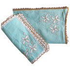 Prachtig Geborduurd Vintage Turquoise Tafelkleedje Met 3 Servetten thumbnail 1