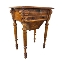 Antieke Biedermeier Naaitafel / Bijzettafel Wortelhout Fineer / Opberg Tafeltje