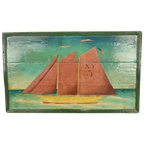 Vintage Beschilderd Paneel Met Schip thumbnail 1