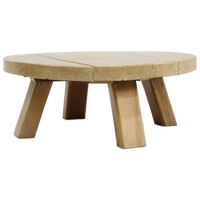 Vintage Brutalist Solid Oak Round Coffee Table 1970s