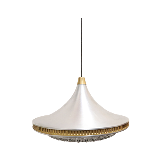 Vintage Hanglamp Zilver/goud/glas, Jaren '70 1