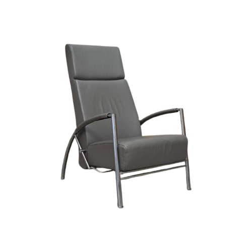 Zgan! Grijze Leren Harvink De Club Flex Design Relaxfauteuil