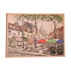 Aquarel Ingekleurde Pentekening Montmartre thumbnail 1