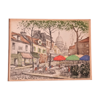 Aquarel Ingekleurde Pentekening Montmartre