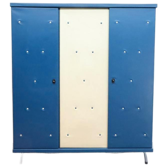 Vintage Kledingkast | Blauw Wit | 3 Deurs 1