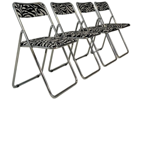 Set Of 4 Vintage Zebra Print Folding Chairs 1