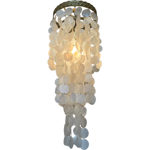 Vintage 60’S Capiz Schelpen Hanglamp Parelmoer Schelpen Opaline Schelp Lamp