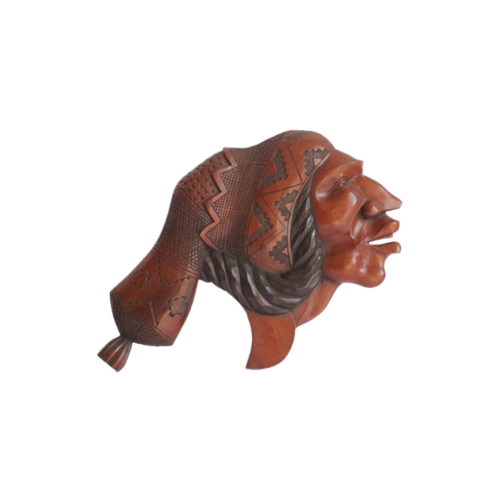 Vintage Hand-Carved Wooden Native American Chief'S Head
