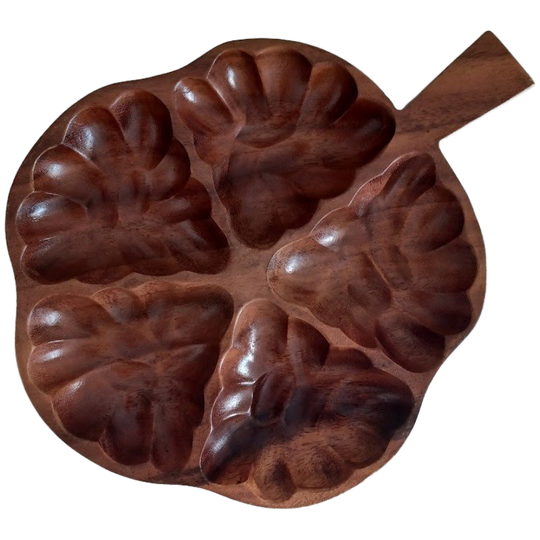 Vintage '70 Teak Schaal Eikenblad, Handgemaakt 1