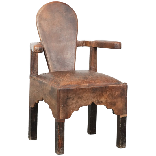 Unieke Antieke Schapenleren Stoel/ Armchair Met Een Bijzonder Noord Afrikaans Design 1