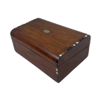 19Th C Fine English Mahogany Fineer Writing Box - With Mother Of Pearl Accent thumbnail 1