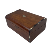19Th C Fine English Mahogany Fineer Writing Box - With Mother Of Pearl Accent