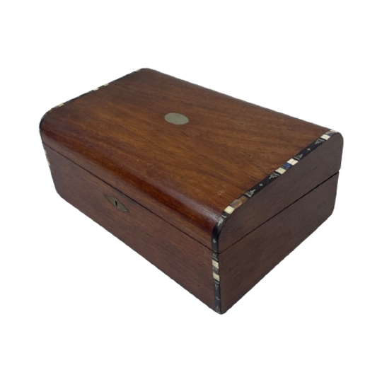 19th C Fine English Mahogany Fineer Writing Box - With Mother Of Pearl Accent 1