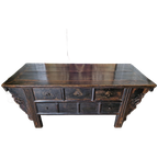 Antiek Oosters Altaar, Wandconsole Sidetable, Salontafel Met 3 Lades Afm. 70x164cm En 70cm Hoog. thumbnail 1