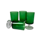 Small Vintage Emerald Green Port Glasses, Luminarc France thumbnail 1