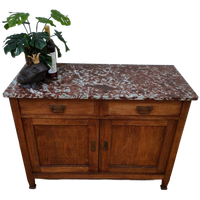 Vintage Frans Dressoir Commode, Ladekast Bakamermeubel Met Marmer Blad