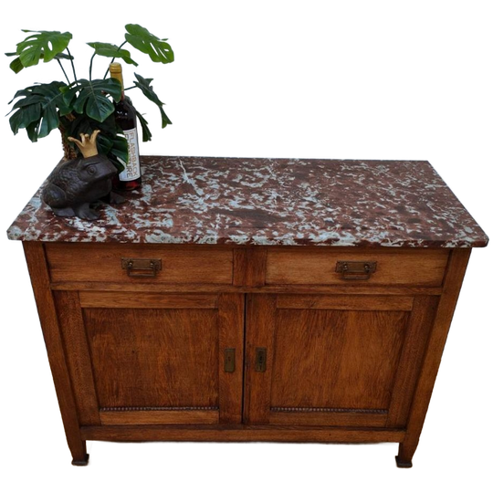 Vintage Frans Dressoir Commode, Ladekast Bakamermeubel Met Marmer Blad 1