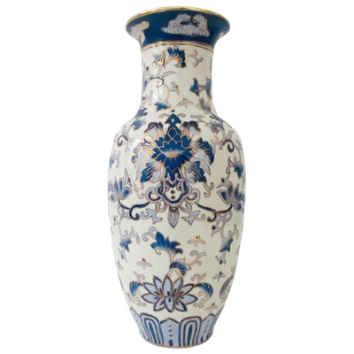 Chinese Handgeschilderde Vaas Blauw Wit Goud