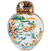 Vintage Xl Chinese Gemberpot Geisha’s Bloemen Blauw Goud