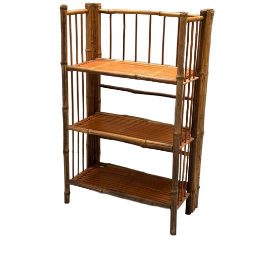 Vintage Rotan Bamboe Wandkast Planten- Boekenrek Opvouwbaar 1