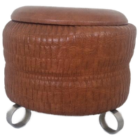Vintage Mid Century Poef Bruin Met Chroom Poten