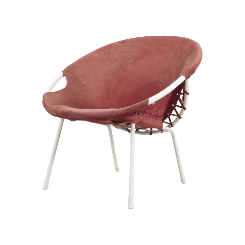 Hoepel Fauteuil Koraalrood Suède 64722