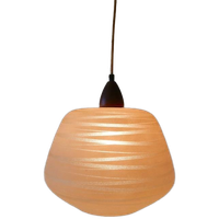 Vintage Lamp Hanglamp Jaren 50 / 60 Melkglas Teakhoud