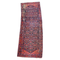 Oude Oosterse Loper Met De Hand Gemaakt Met Voornamelijk Donkerblauw & Rood Tinten 315X105Cm