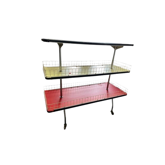 Vintage Gekleurde Etagere / Staande Rek Op Wieltjes 1