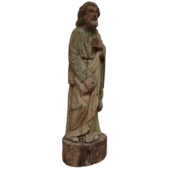 Handgemaakt Antiek Groot Houten Beeld, Heiligenbeeld. 1