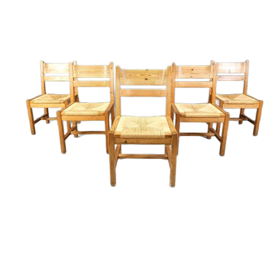 Set Of 5 Pine Wood Chairs By Gm Mobler, 1960s 1