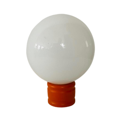 Mushroom Lamp Met Oranje Houten Voet En Wit Glazen Bol